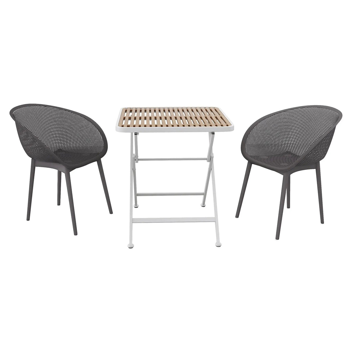 Lounge Chair Set With Folding Table | 2 Pack Chairs | All-Weather Polypropylene | Woven Design