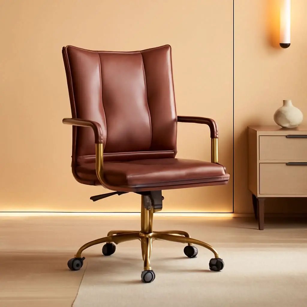 Faux Leather Home Office Desk Chair Adjustable Height Brown from PriceLows™