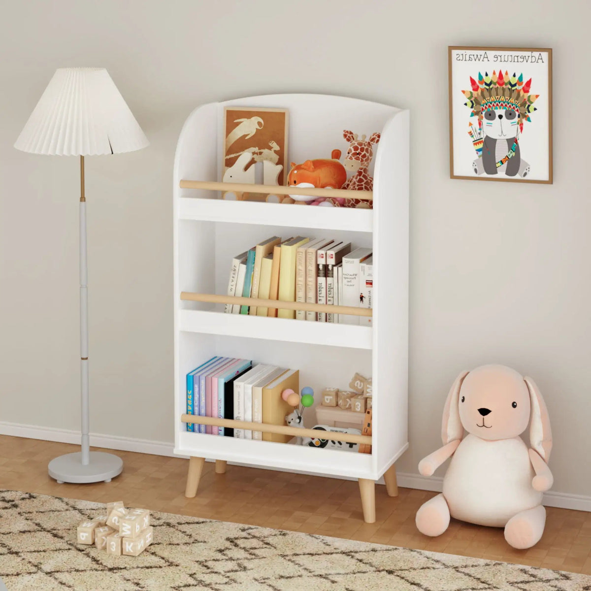 Kids Bookshelf | Three Tier | Safe Toy Storage | White
