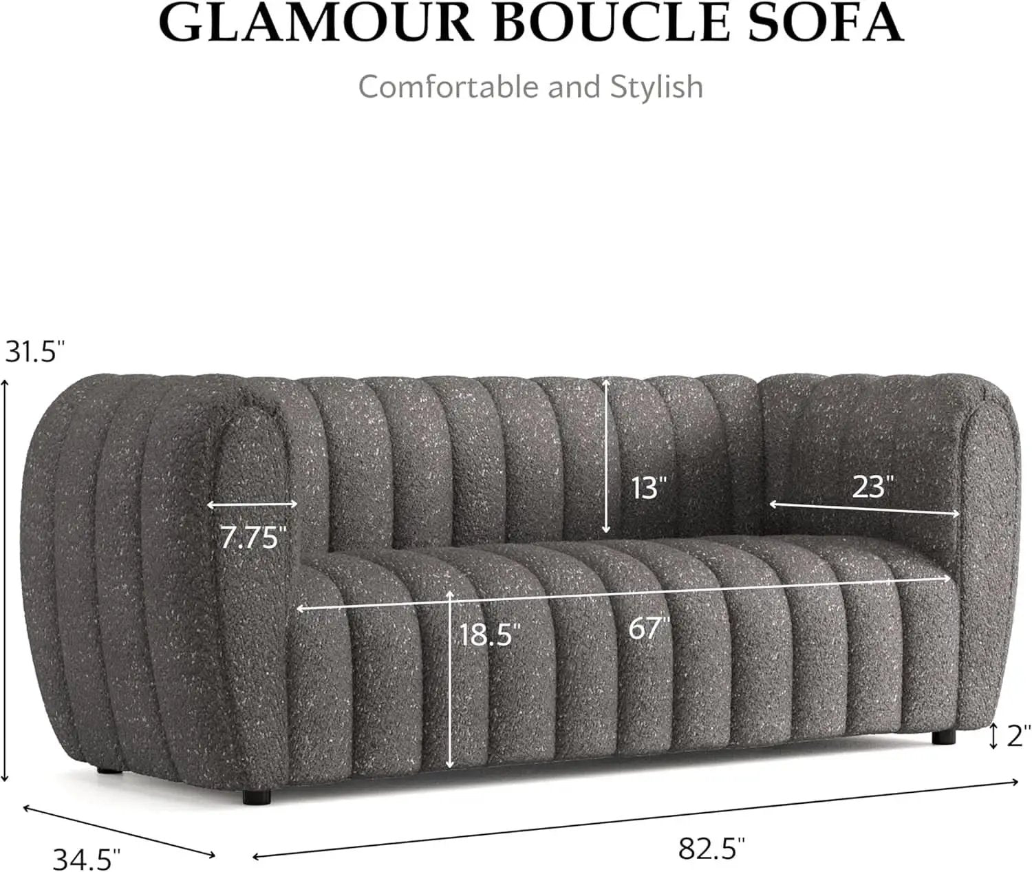 Charcoal Gray Vertical Channel Tufted 3 Piece Sofa Set from PriceLows™