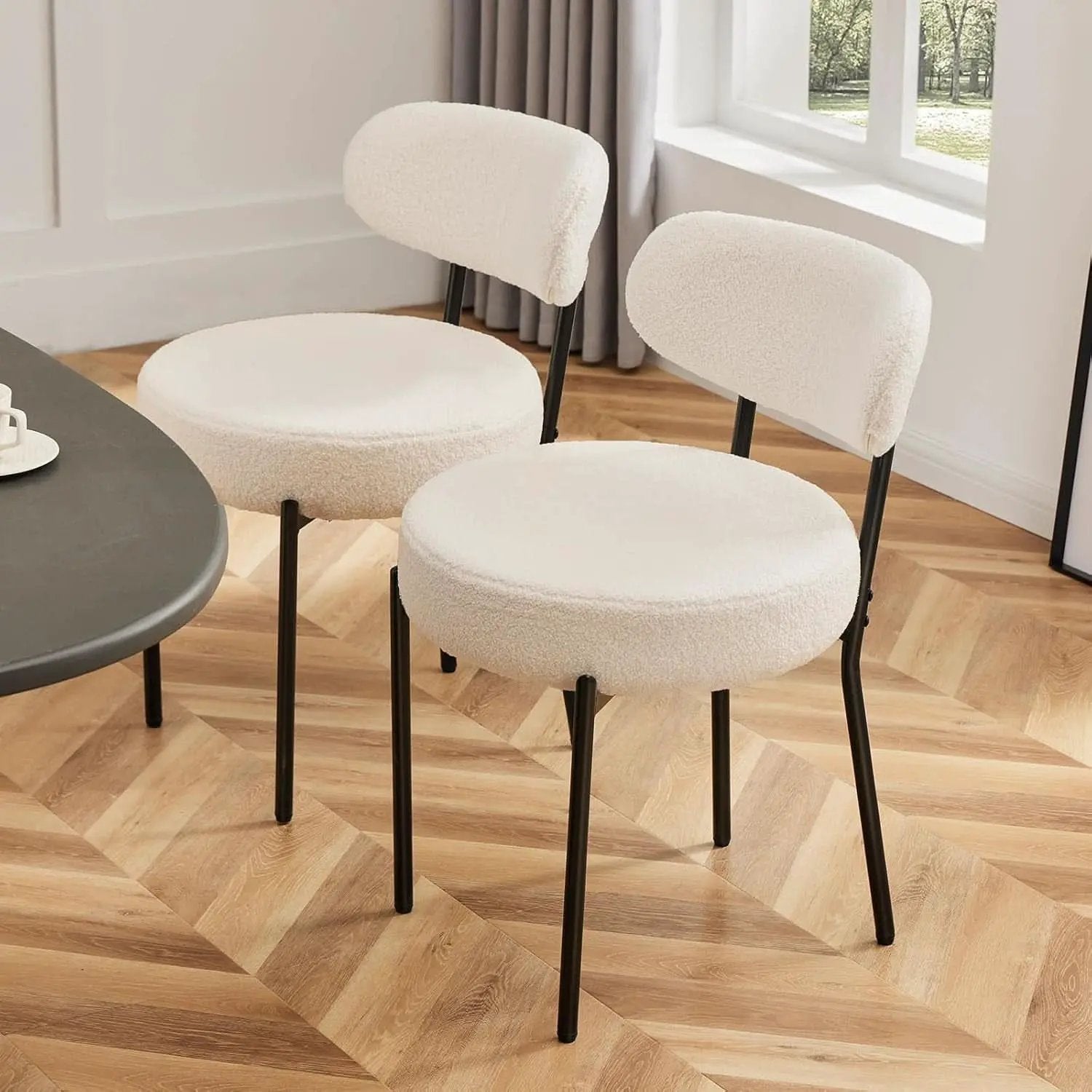 Beige Dining Chairs Set Of 4 With Curved Backrest Design from PriceLows™