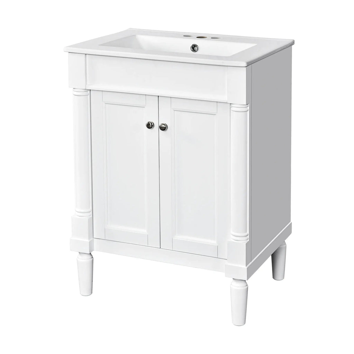 24 Inch Bathroom Vanity With Top Sink | 2 Tier Storage Cabinet | Retro Metal Handles | Soft-Closing Hinges