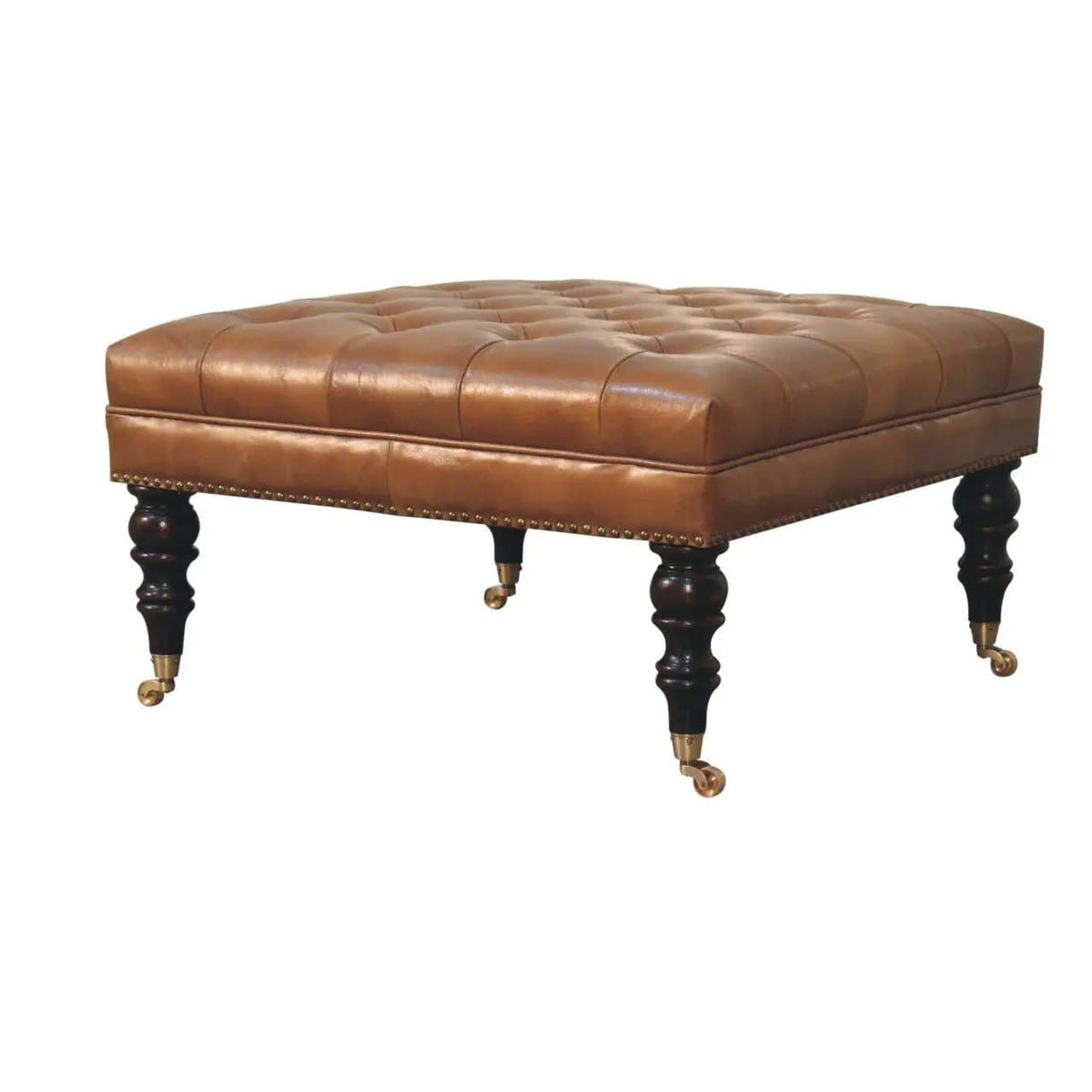 Buffalo Ottoman With Castor Legs | 7 Pieces | Mango Wood | Living Room