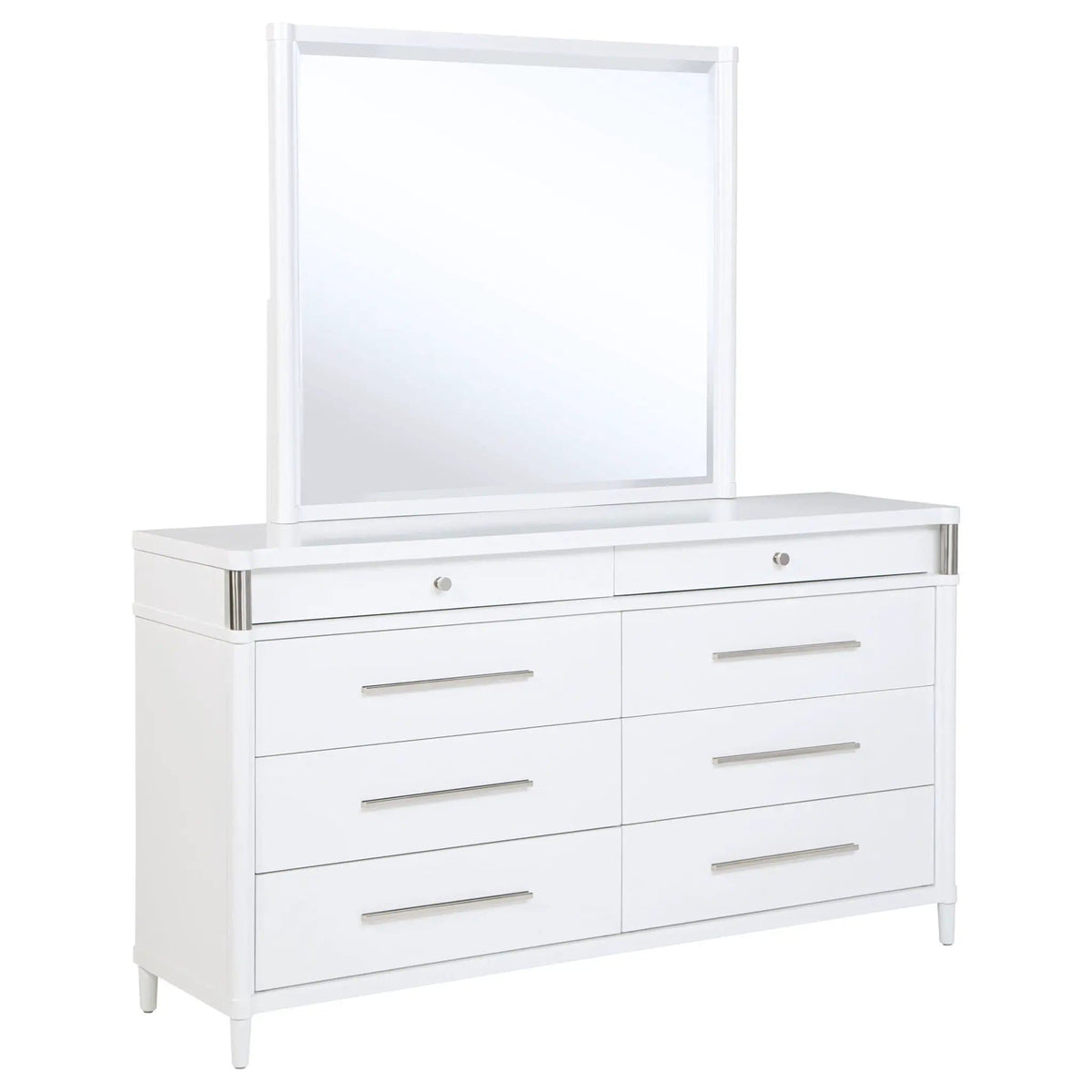 Gracemont 8-drawer Bedroom Dresser with Mirror | 65.5 x 18 x 74.25 in | Rubberwood & Engineered Wood | White