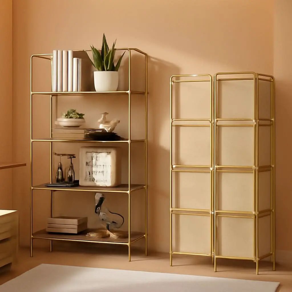 No Assembly Foldable Bookshelf 4 Tier Gold Bookcase from PriceLows™