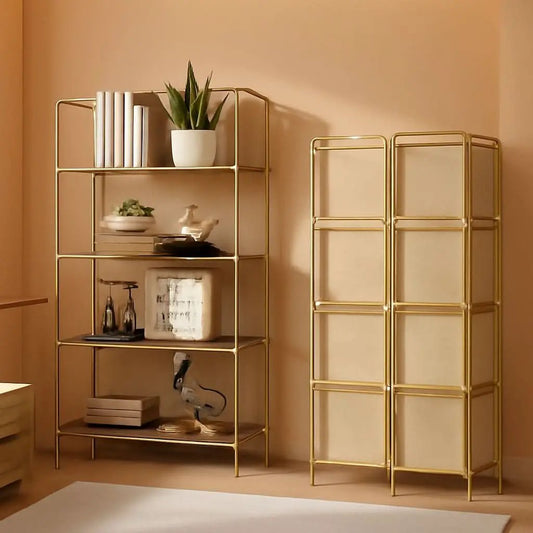No Assembly Foldable Bookshelf 4 Tier Gold Bookcase from PriceLows™