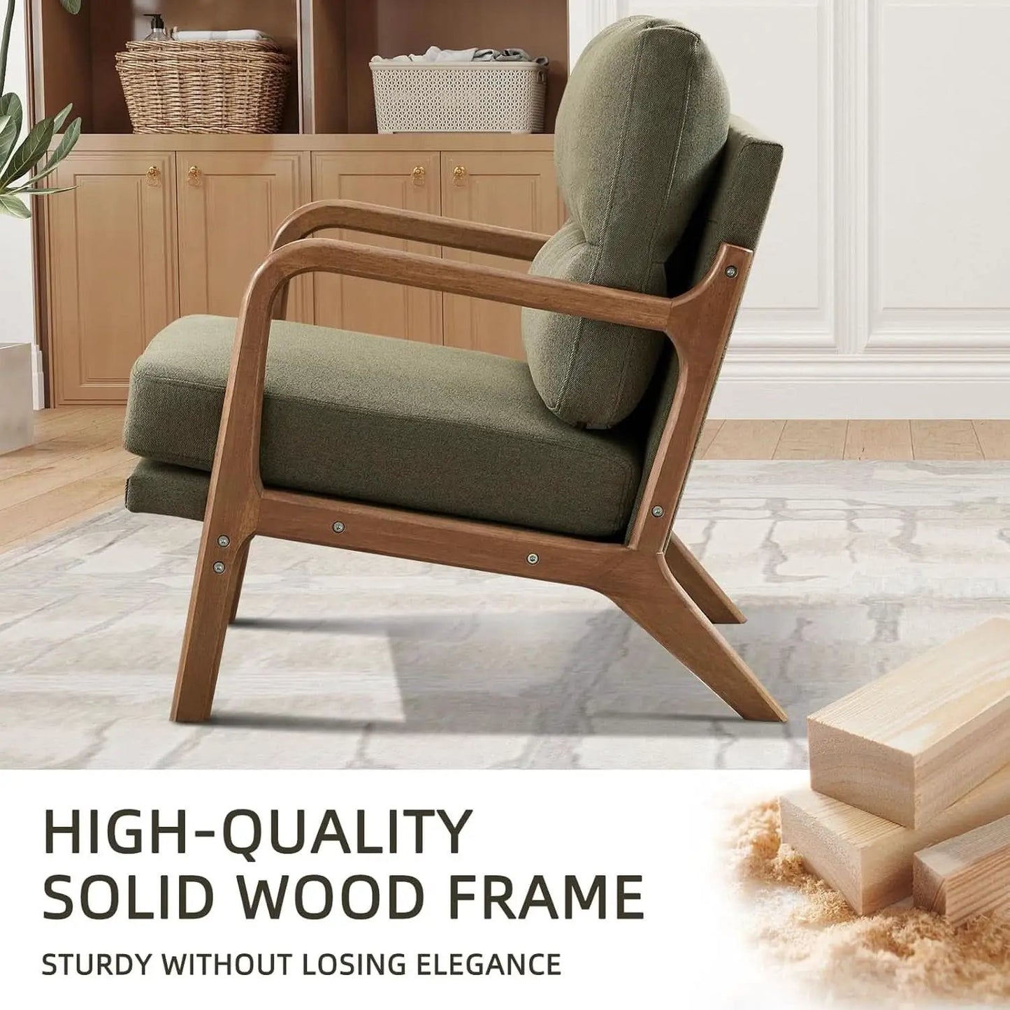Mid Century Emerald Linen Upholstered Accent Chair from PriceLows™