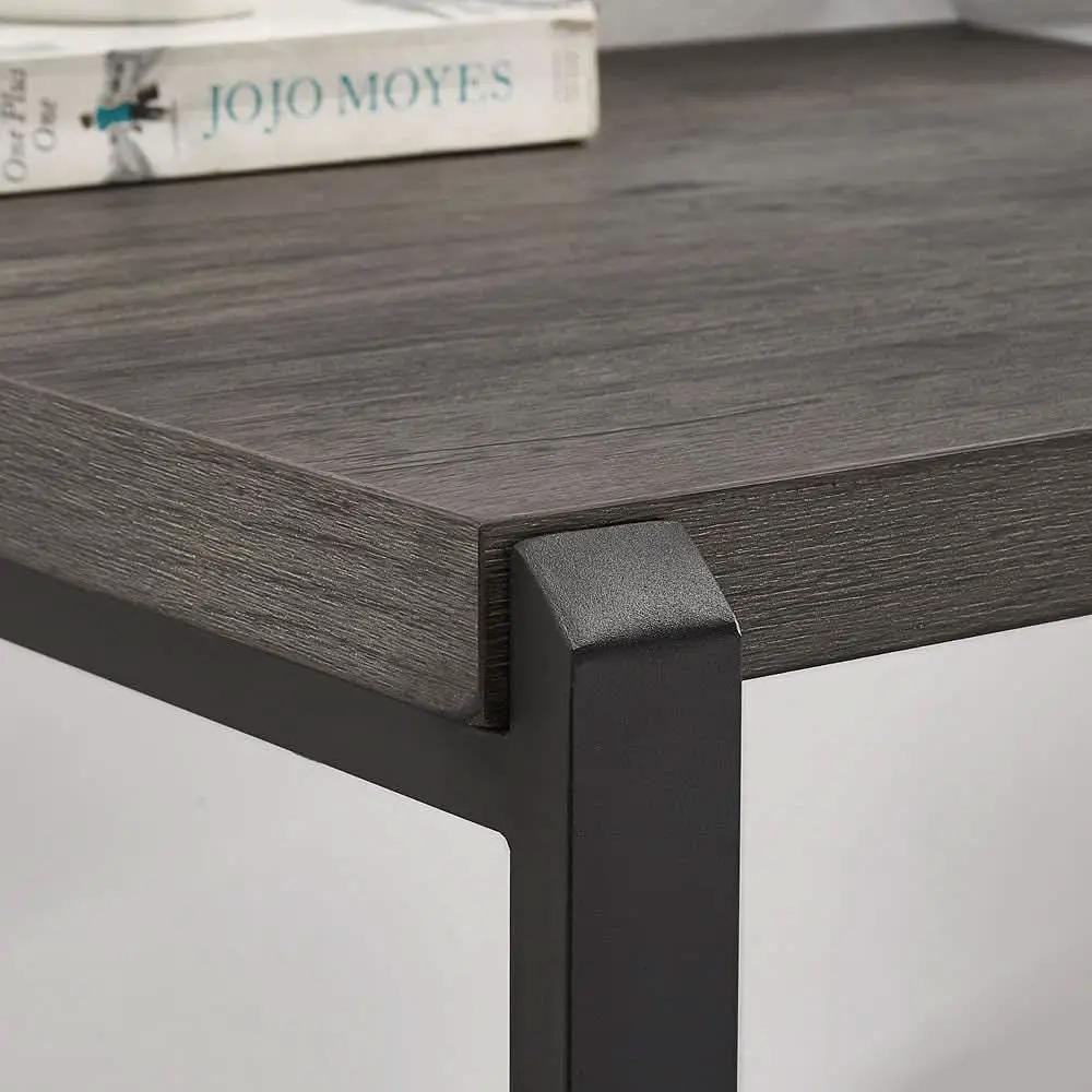 Grey Wood Rustic Industrial Computer Desk With Two Shelves from PriceLows™