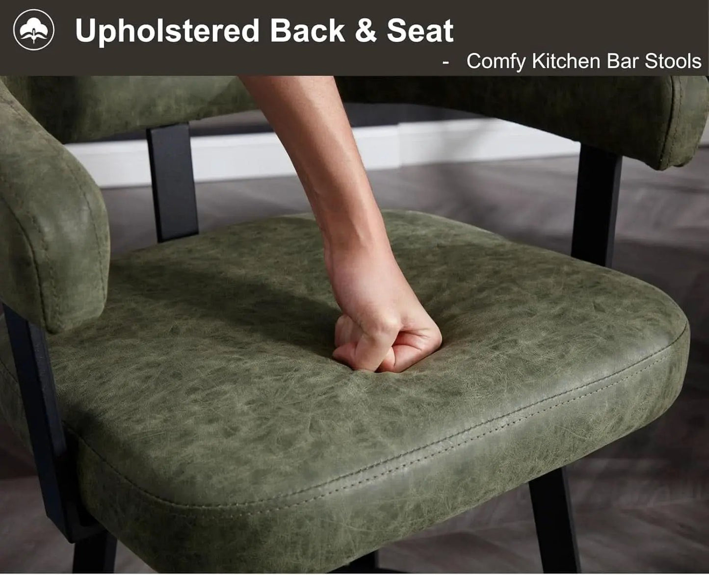 Green Leather Counter Height Bar Stools Set Of 4 With Backs 25 Inch from PriceLows™