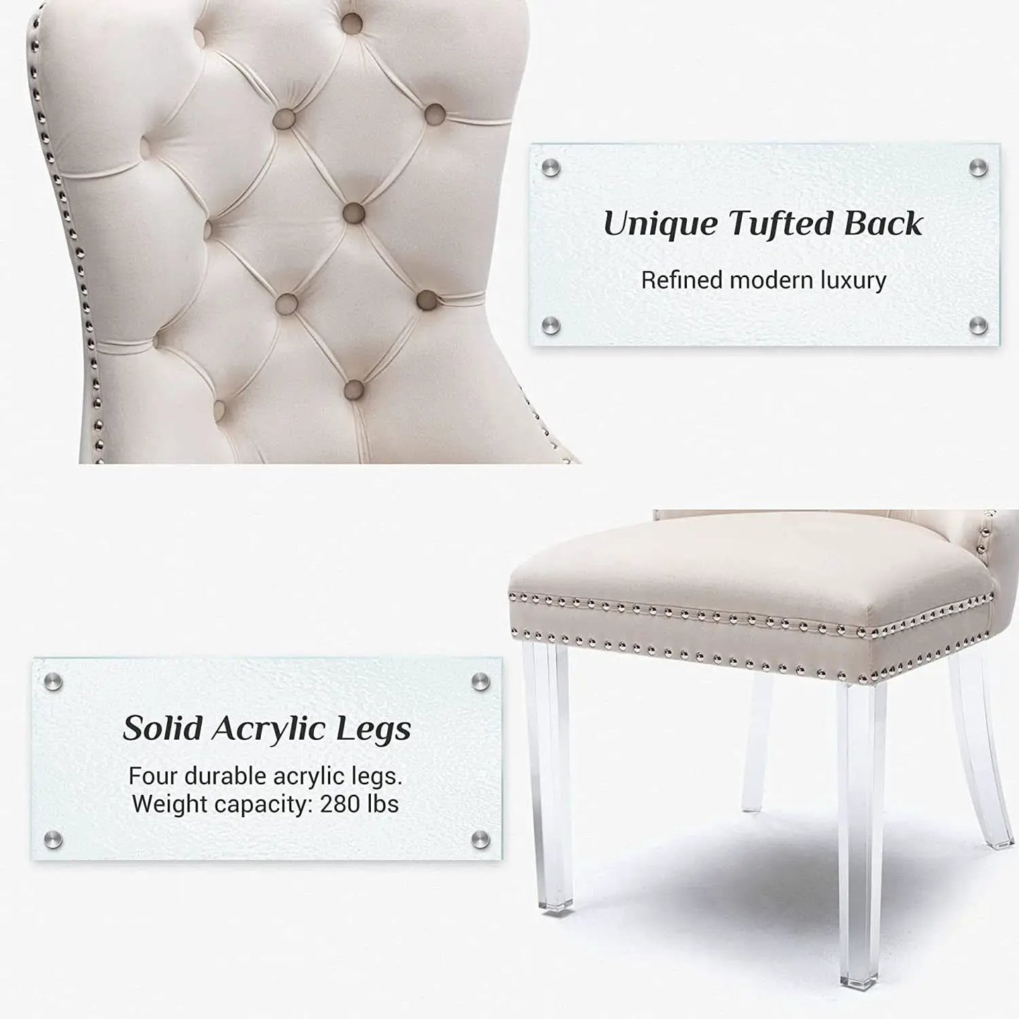 Velvet Tufted Dining Chairs Set of 4 with Acrylic Legs from PriceLows™