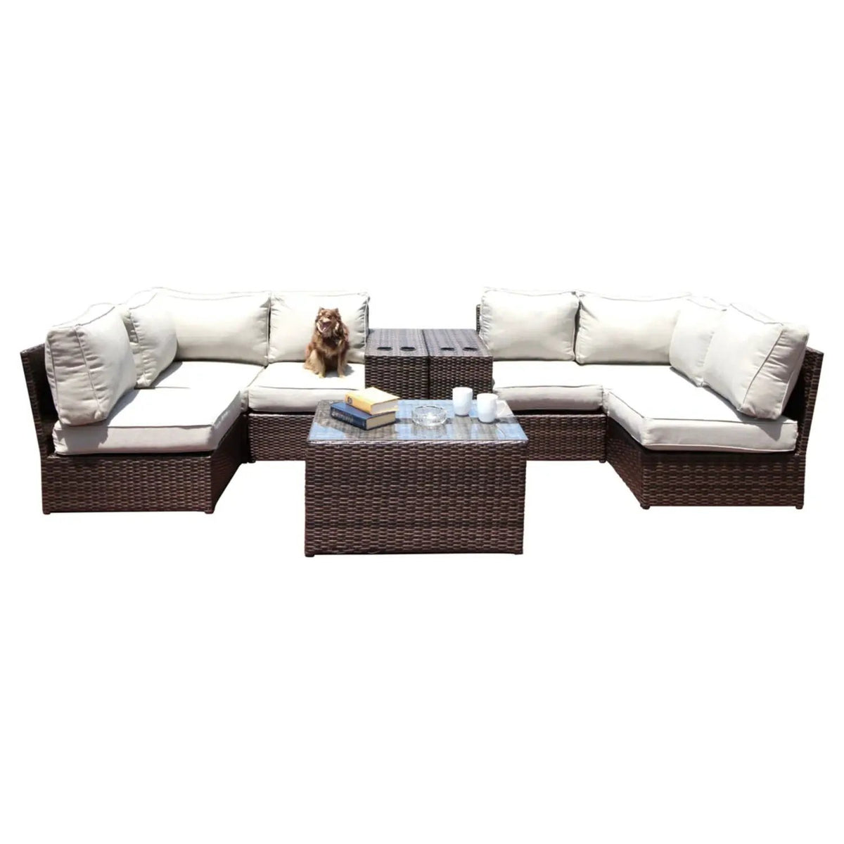 Outdoor Rattan Sectional Set | Half-Round HDPE Wicker | Rustproof Aluminum Frame | Fully Assembled