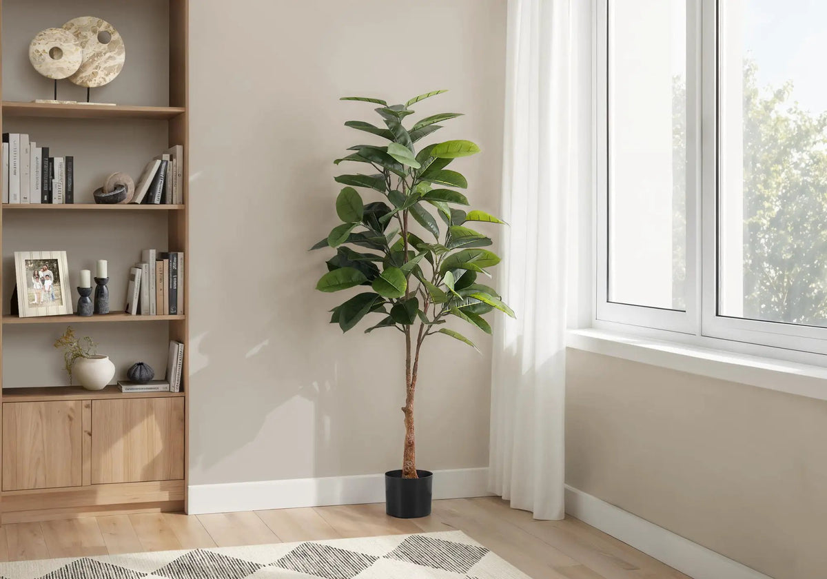 52 Inch Artificial Rubber Tree | 72 Real Touch Leaves | Indoor Faux Floor Plant | Potted
