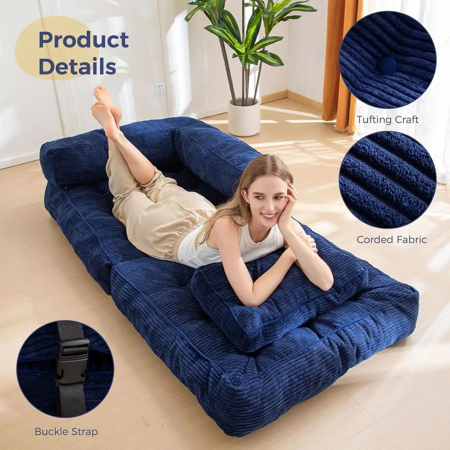 Navy Folding Sofa Bed With Armrests For Living Room from PriceLows™
