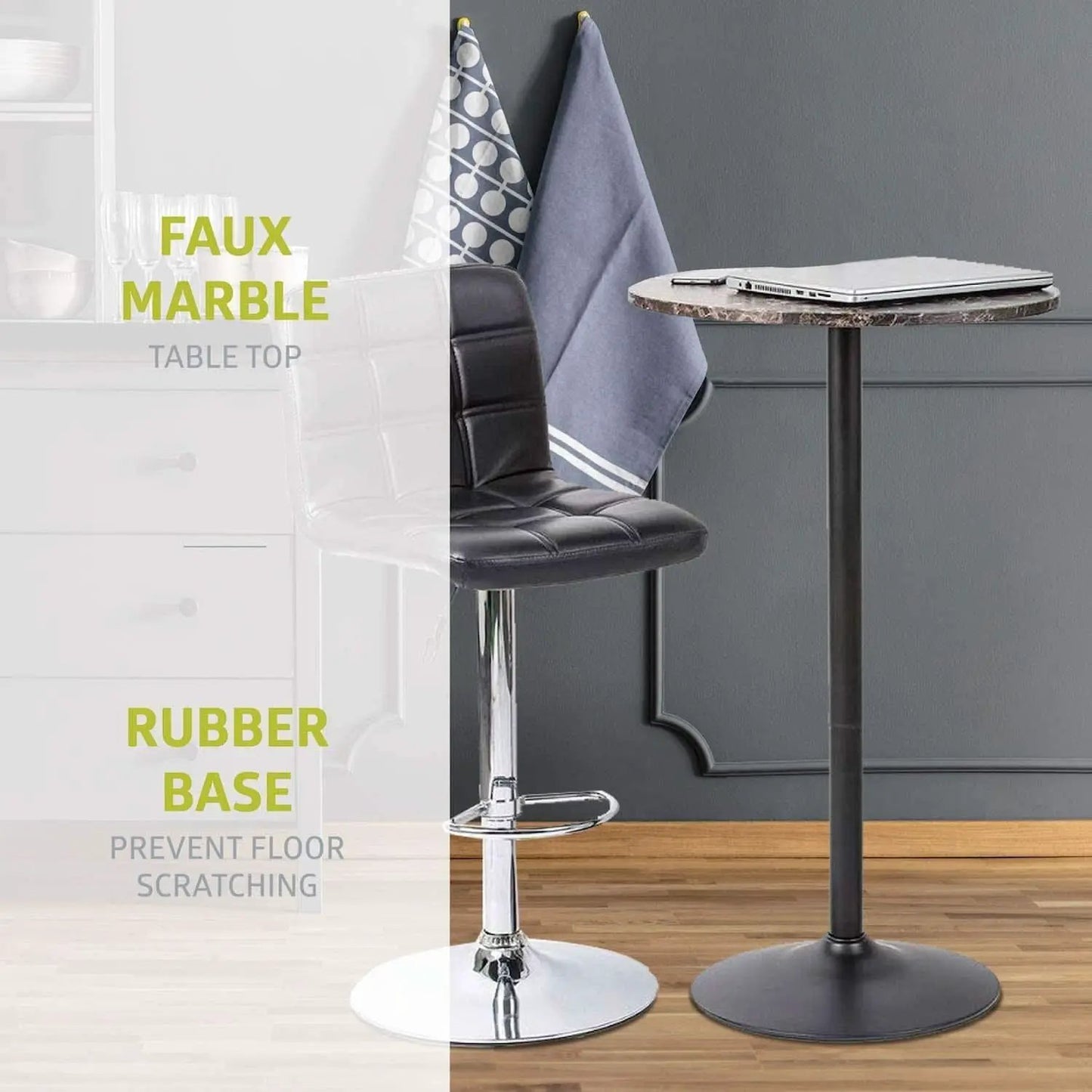 Round Pub Table With Faux Marble Top And Black Metal Base from PriceLows™