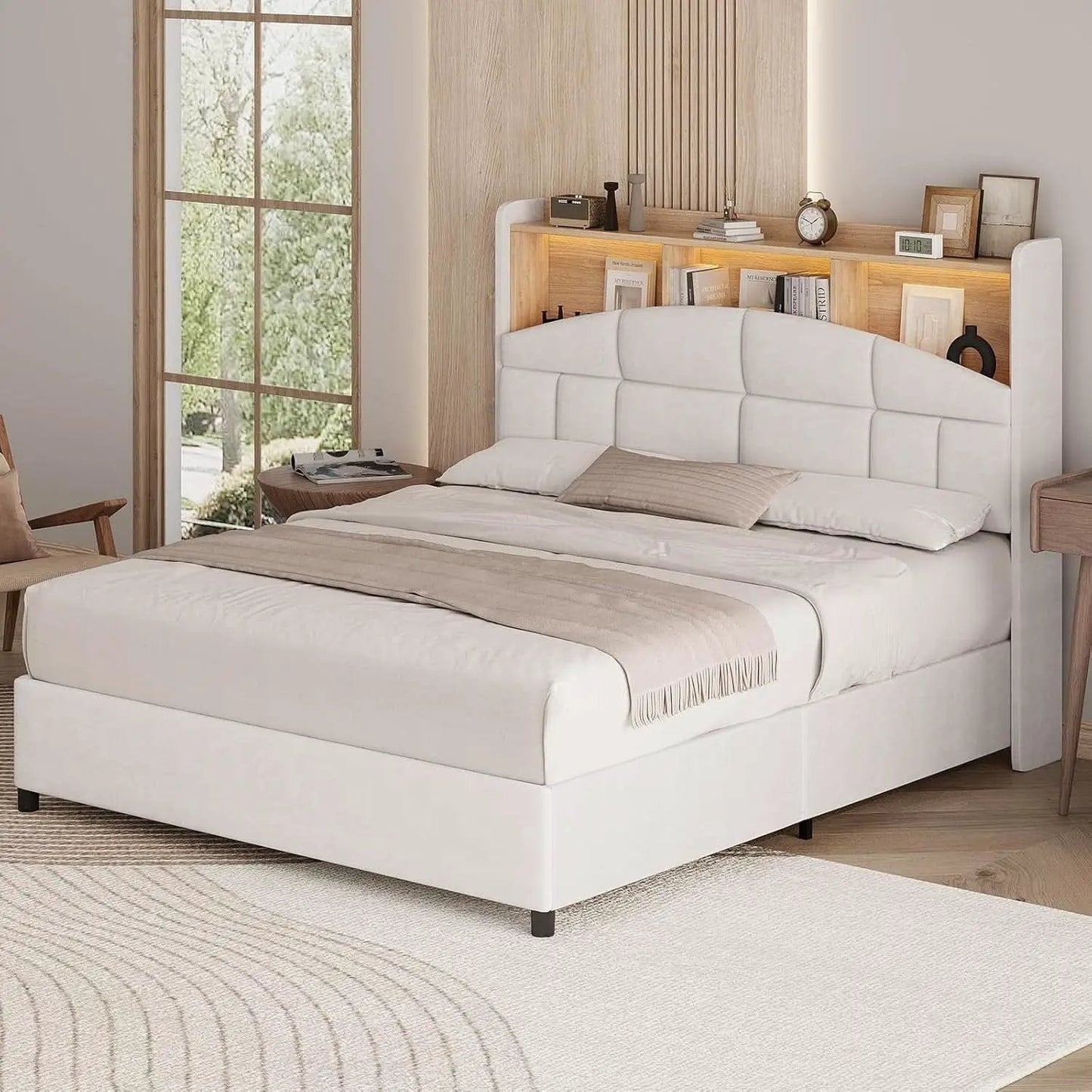 Queen Size Velvet Upholstered Bed Frame With Storage from PriceLows™