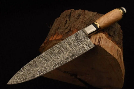Custom Handmade Damascus Steel Chef Knife 13 Inch Blade with Olive Wood Handle and | 13 Inch | Damascus Steel | Outdoor Living