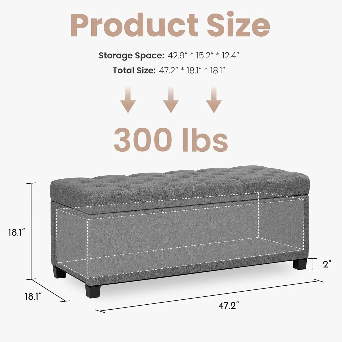 47.2 Inch Storage Ottoman Bench Light Grey Upgraded from PriceLows™