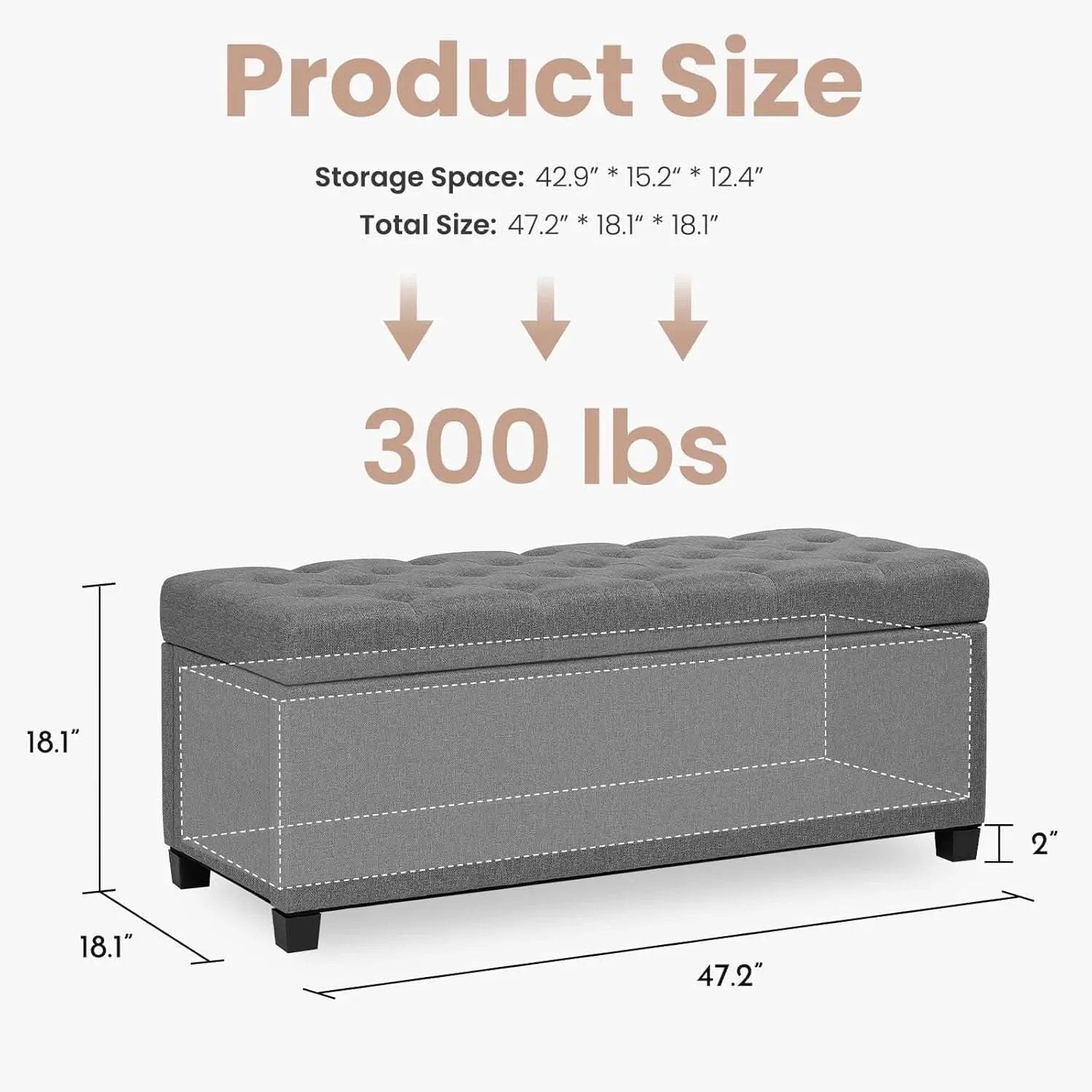 47.2 Inch Storage Ottoman Bench Light Grey Upgraded from PriceLows™