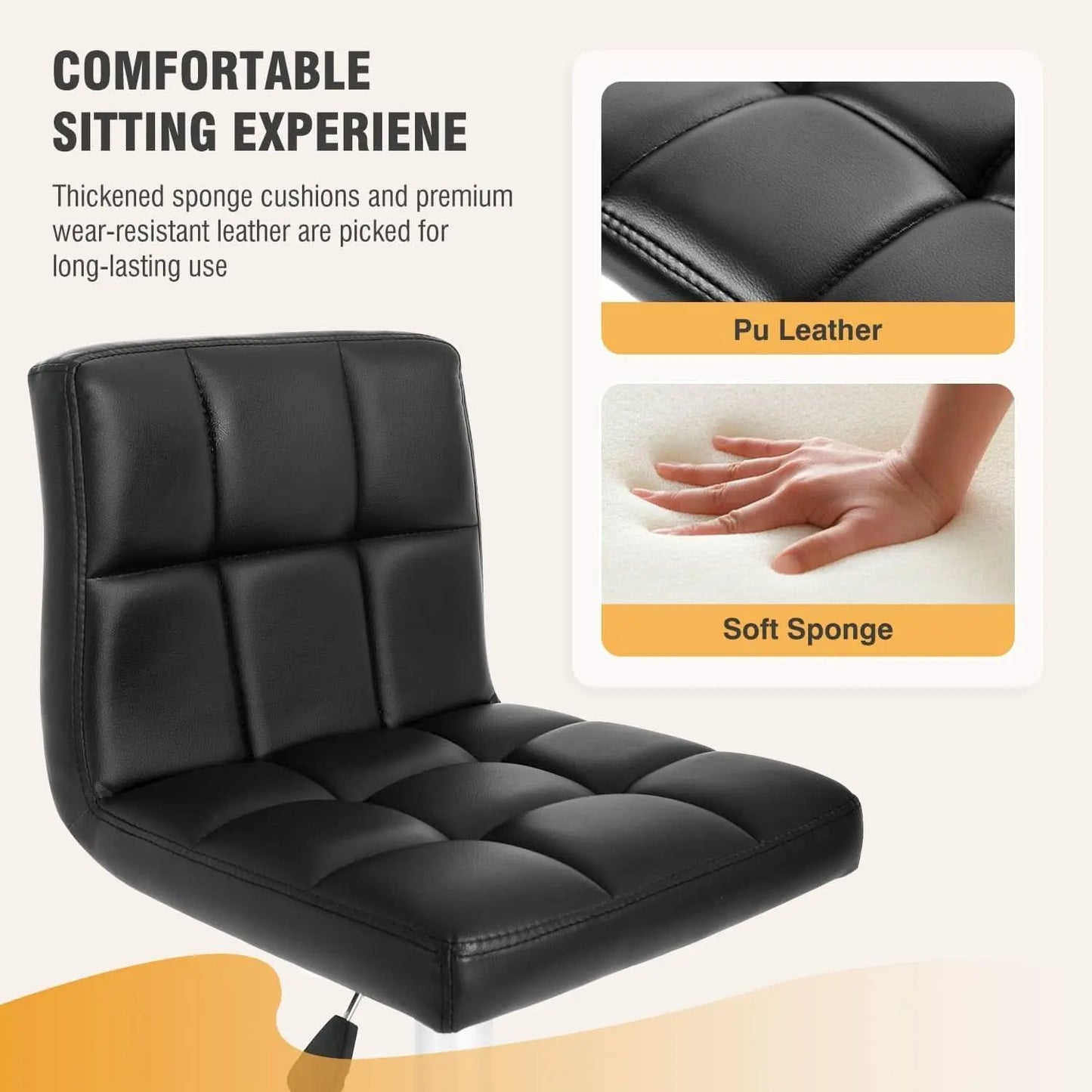 Counter Height Swivel Bar Stool Set Of 2 PU Leather Black from PriceLows™