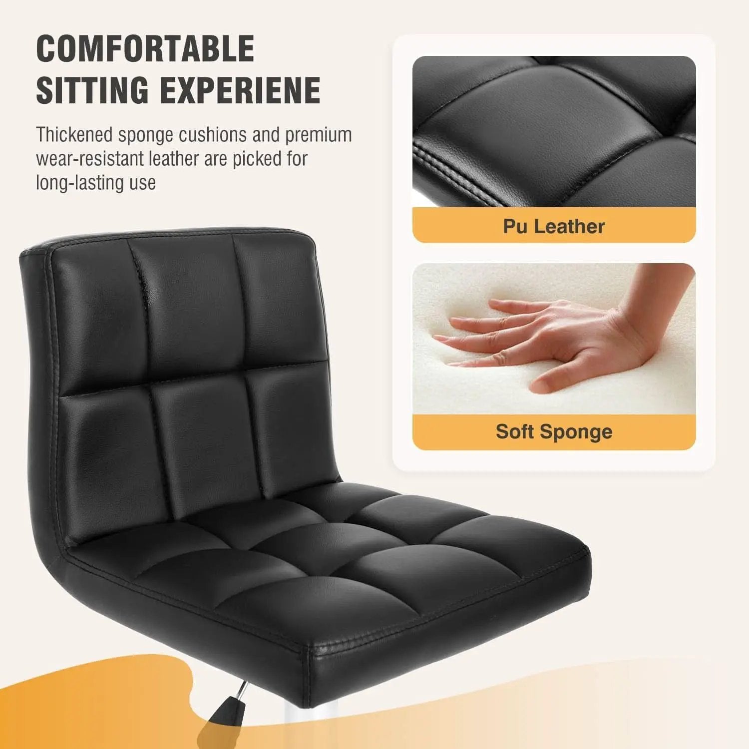 Counter Height Swivel Bar Stool Set Of 2 PU Leather Black from PriceLows™