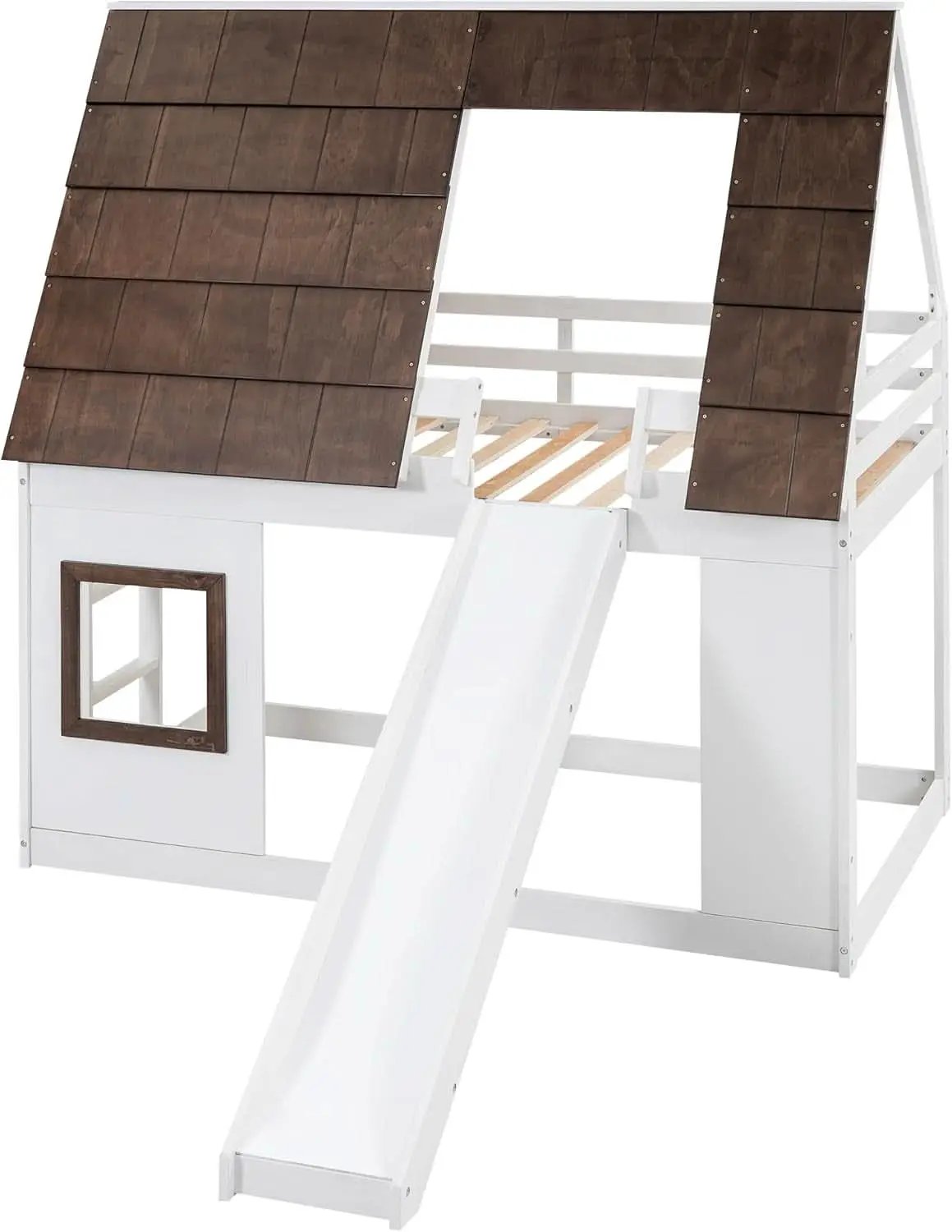 Twin Over Twin Bunk Bed With Slide For Kids Room Ready from PriceLows™