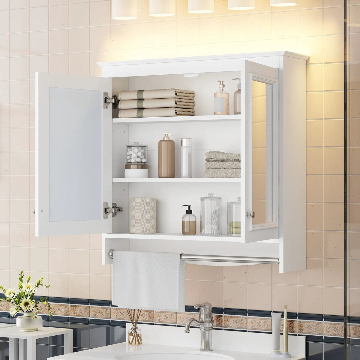 Modern Wall-Mounted Mirror Cabinet With Adjustable Shelves, Soft-Close Doors | 2 Pieces | Home Furniture | Home