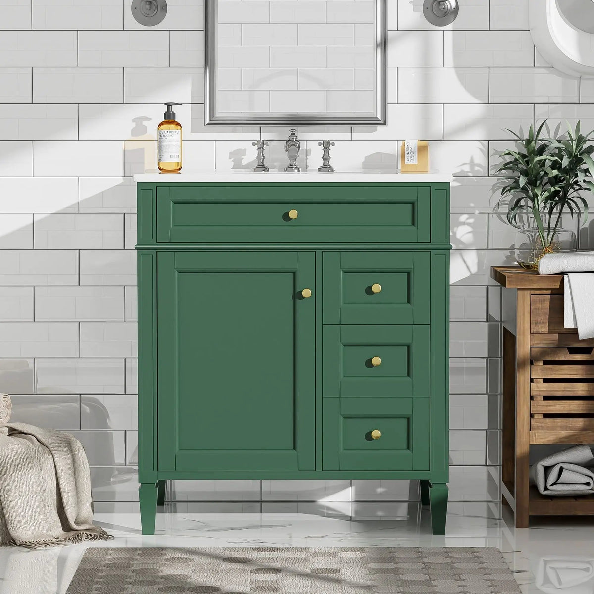30 Inch Bathroom Vanity With Top Sink | 2 Drawers | Tip-Out Drawer | Vintage-Inspired Handles