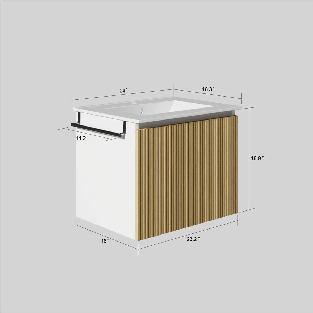 Floating Bathroom Vanity Combo | Wall-Mounted | Integrated Sink | Towel Rack Included