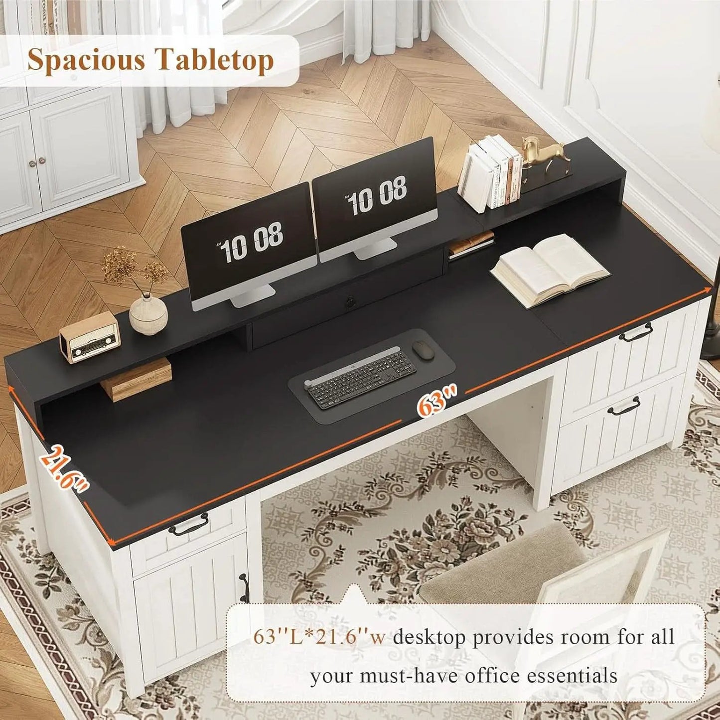 63 Inch Wide White Solid Wood Executive Desk With Drawer from PriceLows™