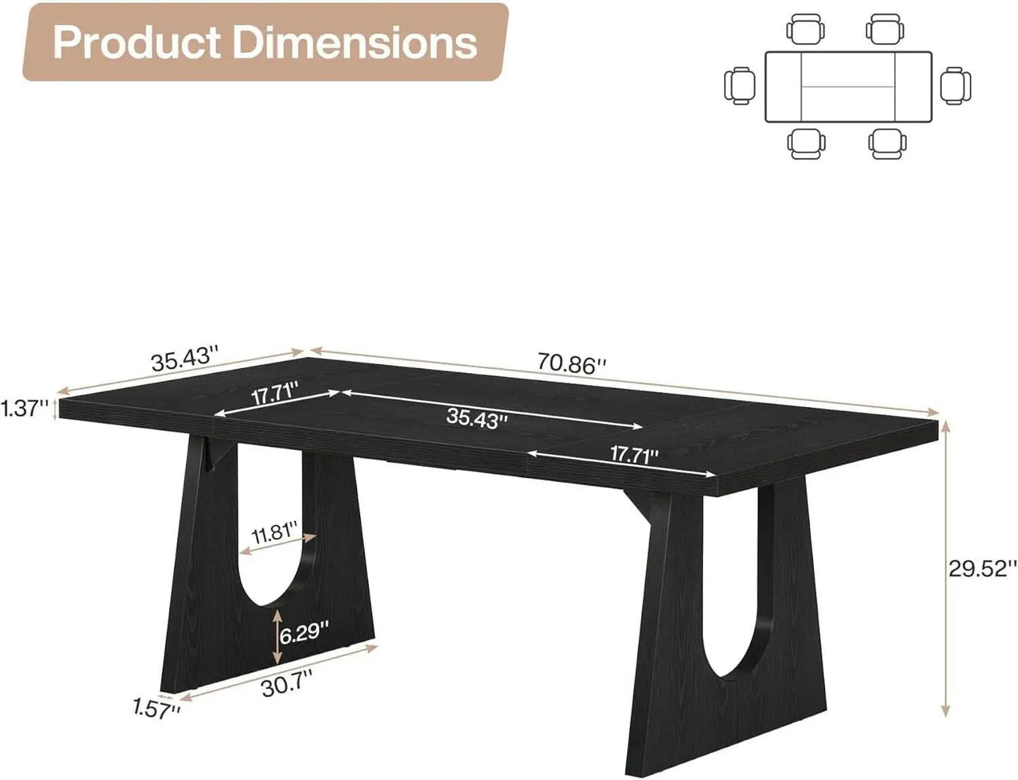 70.9 Inch Black Contemporary Rectangular Dining Table Seats 6 To 8 from PriceLows™