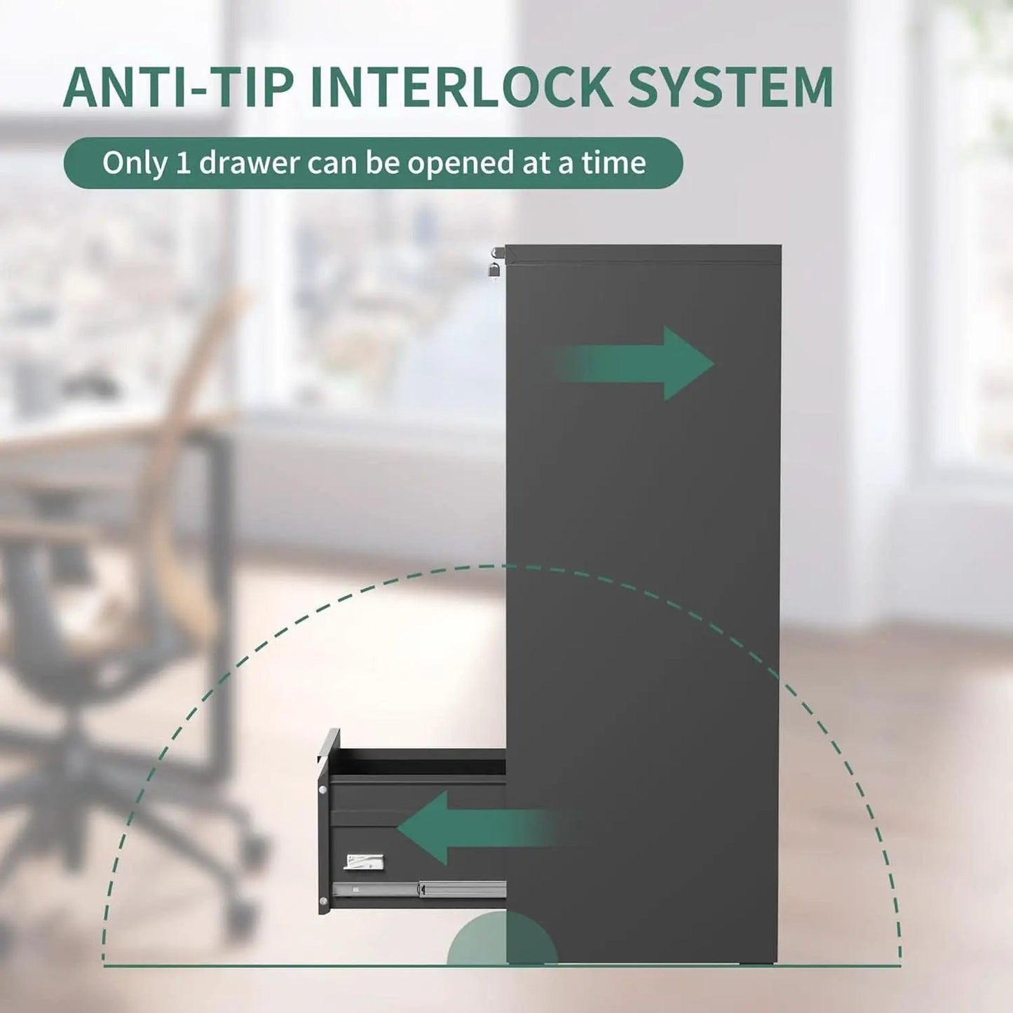 4 Drawer File Cabinet With Lock Black Metal Vertical Filing Cabinet from PriceLows™