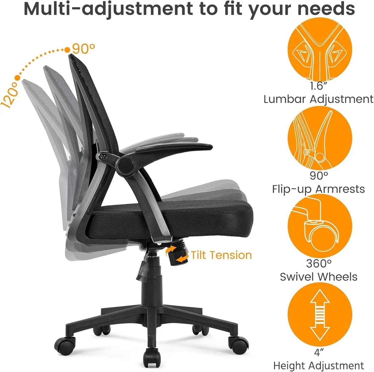 Black Ergonomic Mesh Office Chair With Adjustable Height from PriceLows™