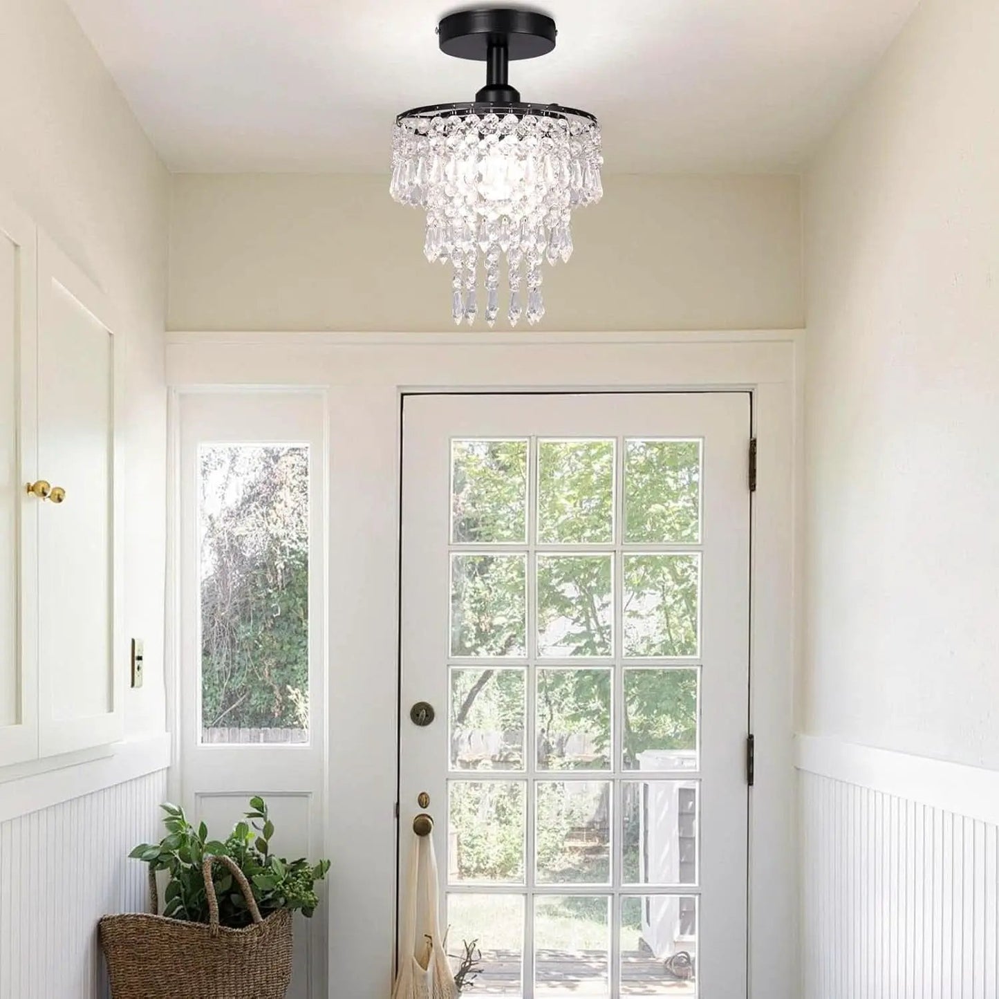 Small Black Crystal Chandelier Flush Mount With Raindrops from PriceLows™