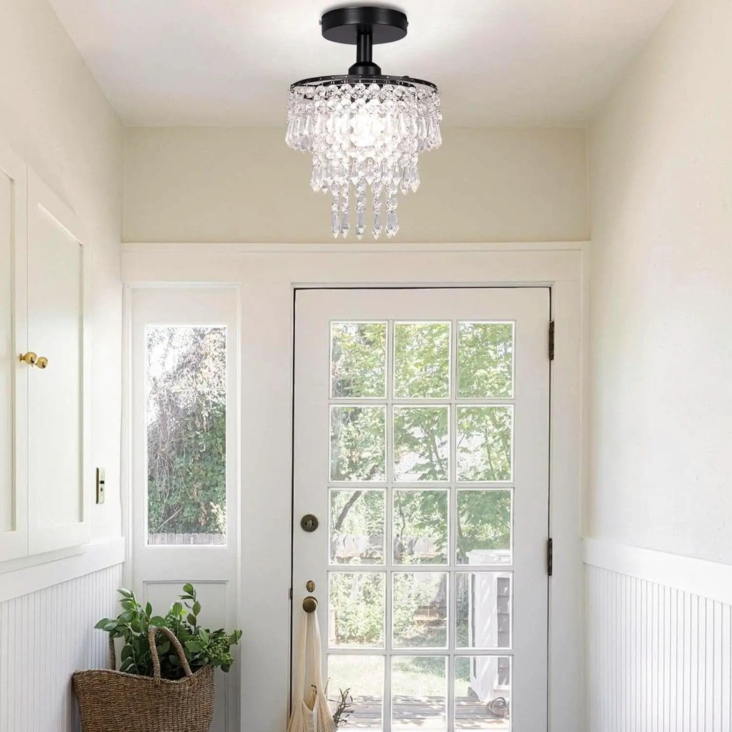Small Black Crystal Chandelier Flush Mount With Raindrops from PriceLows™