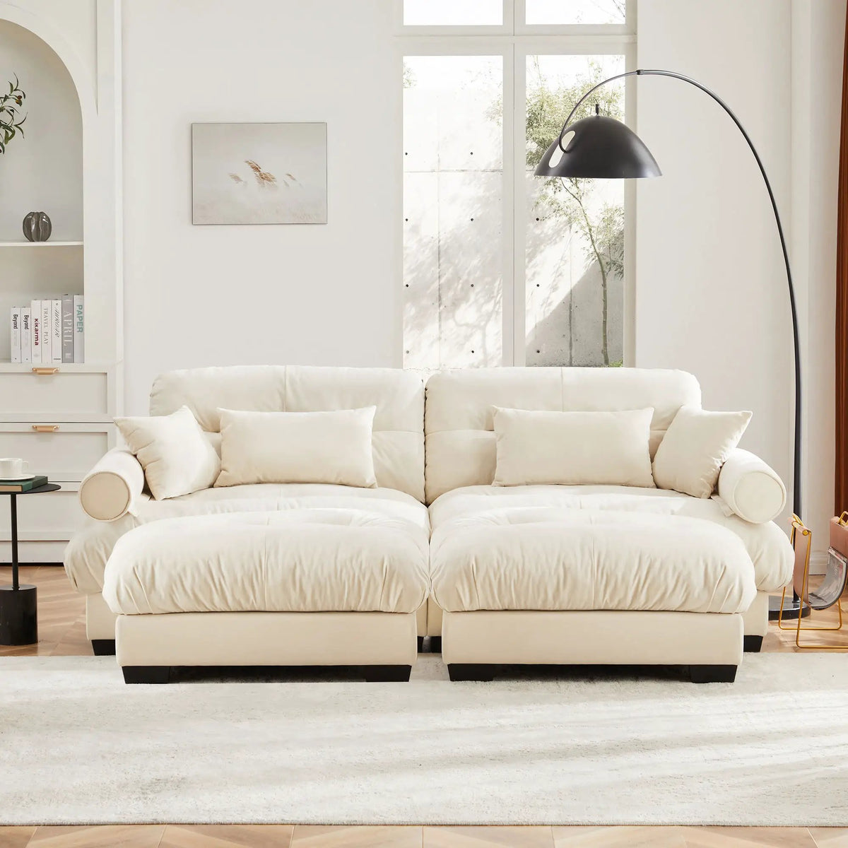 Modular Sectional Sofa | Deep Comfort Cushions | Vintage Fabric Ottoman