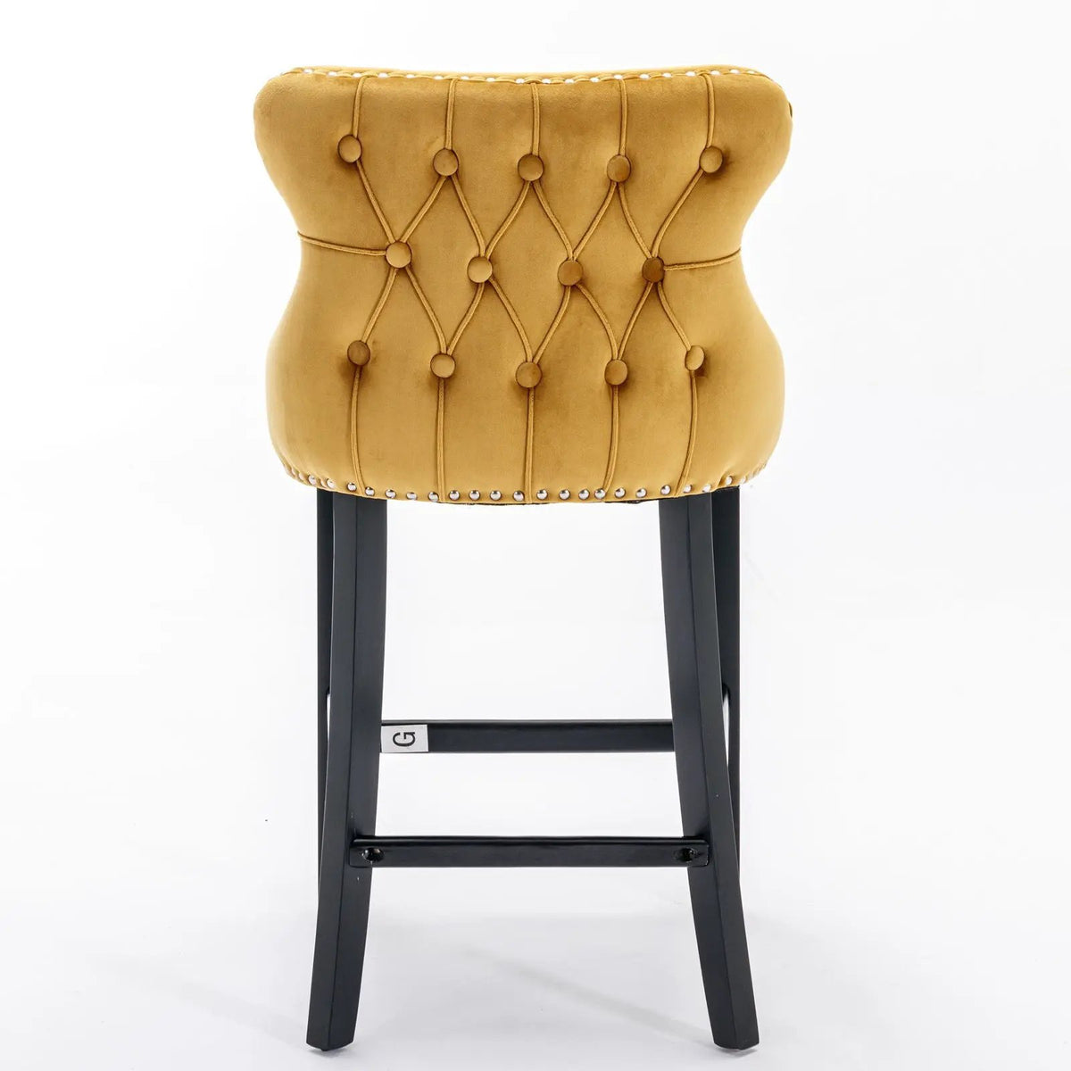 Wing-Back Barstools | Button Tufted Decoration | Wooden Legs With Nailhead Trim | Contemporary Upholstery