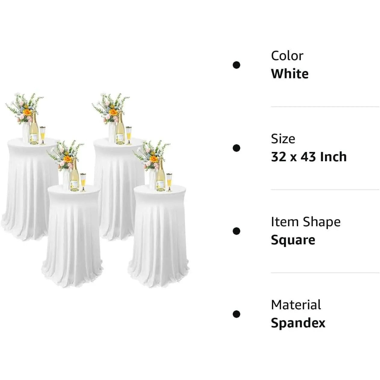 White Spandex Cocktail Tablecloths 32 Inch Round Pack Of 4 from PriceLows™