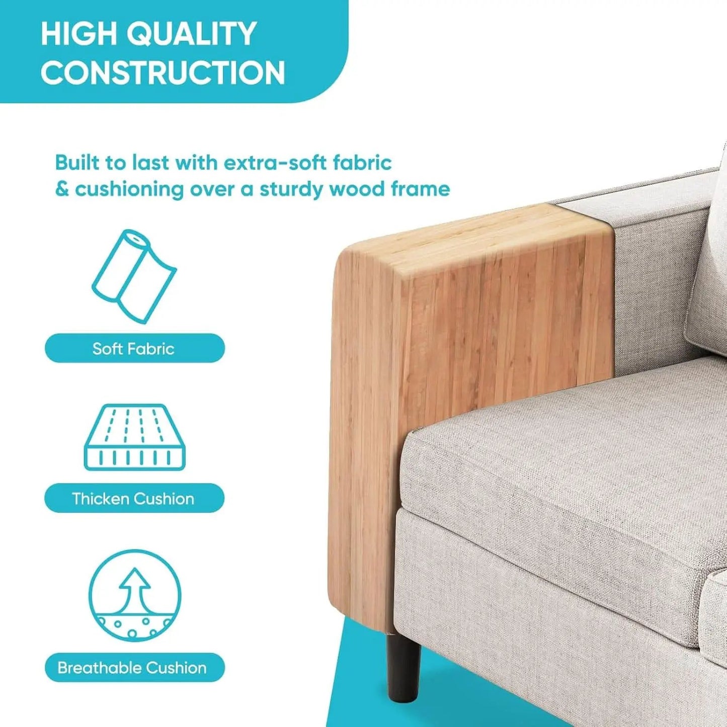 Beige 6 Seater Sectional Sofa With Movable Ottoman from PriceLows™