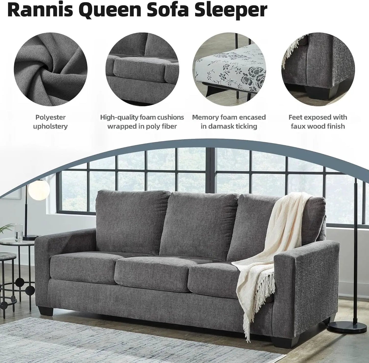 Queen Memory Foam Convertible Sofa Sleeper Charcoal from PriceLows™