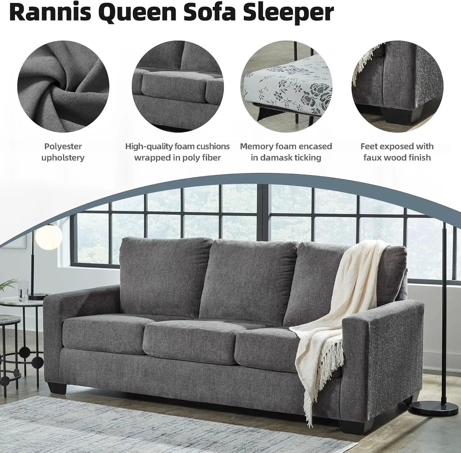 Queen Memory Foam Convertible Sofa Sleeper Charcoal from PriceLows™