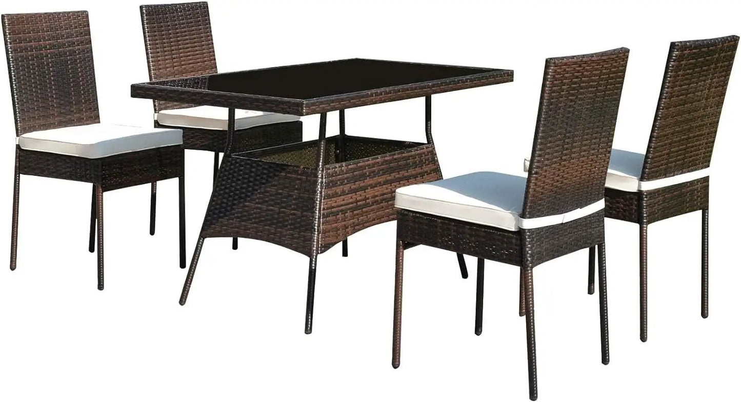 5 Piece Outdoor Patio Wicker Dining Set With Tempered Glass Table from PriceLows™