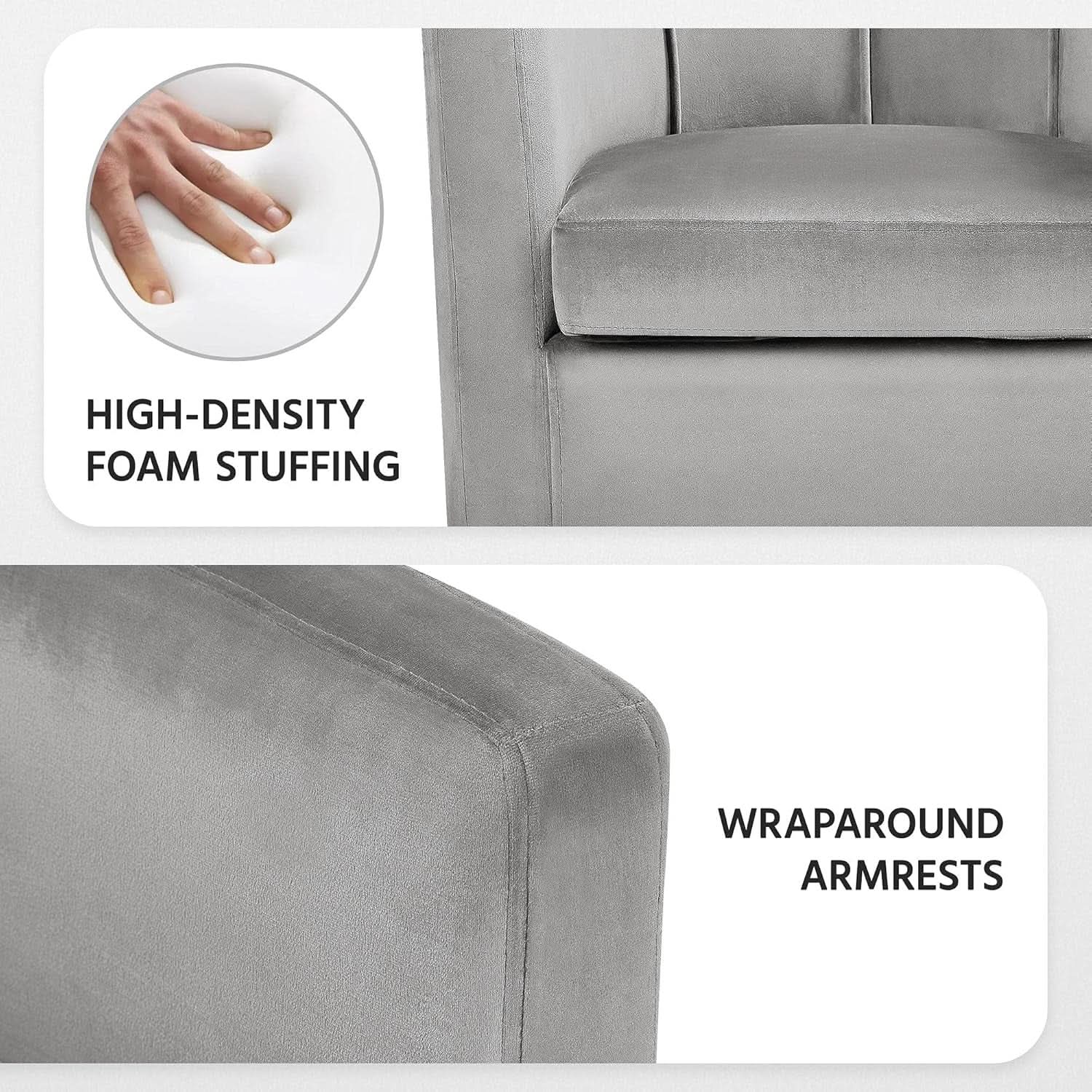 Gray Velvet Barrel Accent Chairs Set of 2 18.5x19.7in Seats from PriceLows™