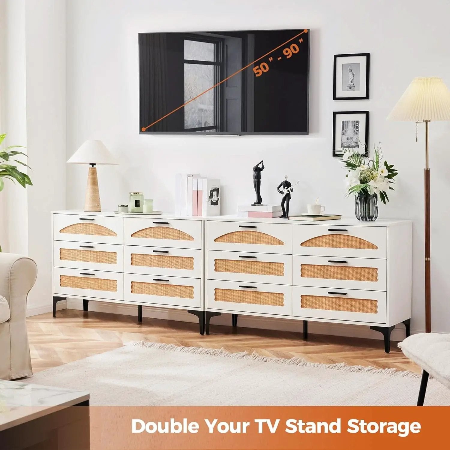 Six Drawer White Dresser With Industrial Steel Base from PriceLows™