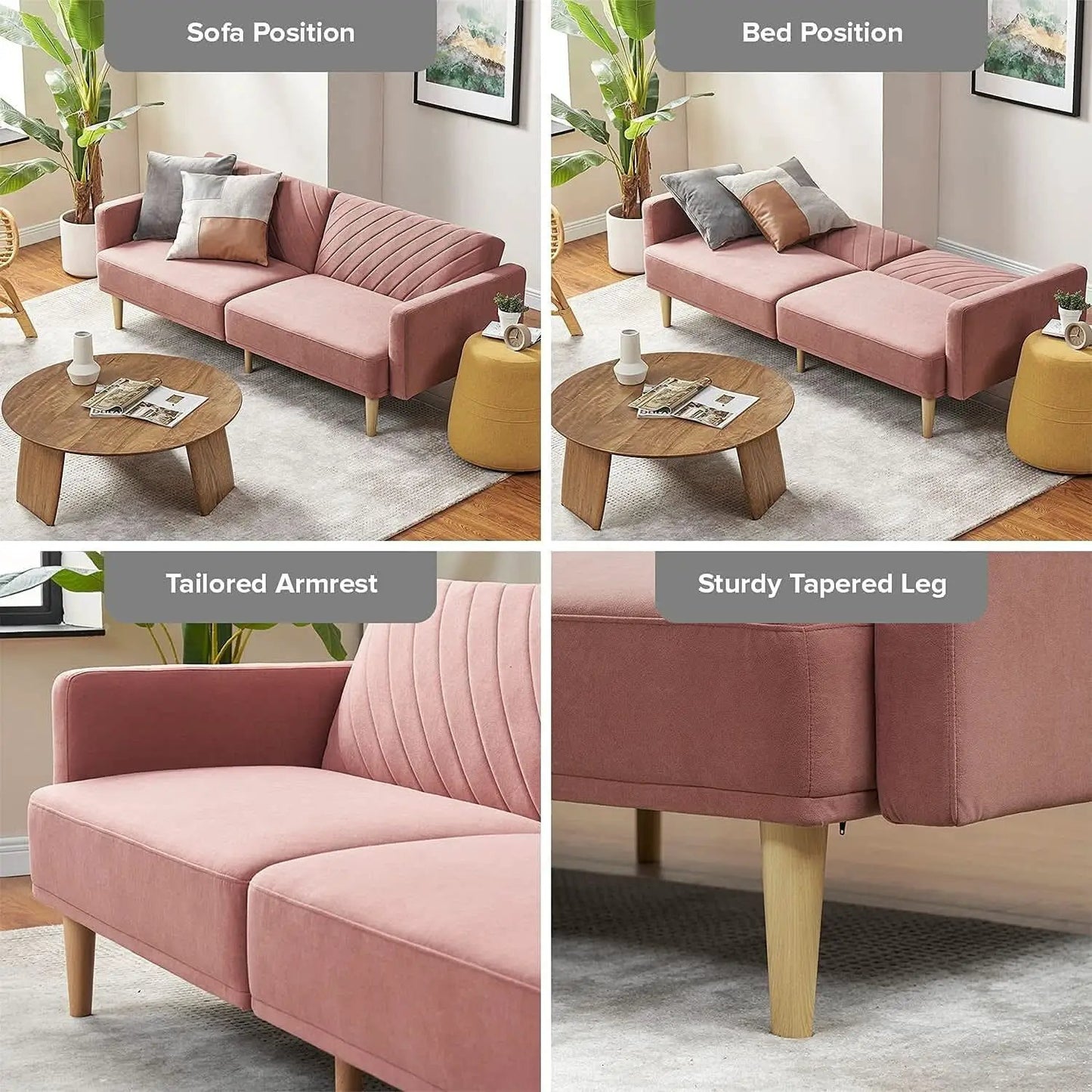 Chloe Futon Sofa Bed With Adjustable Back And Tapered Legs from PriceLows™
