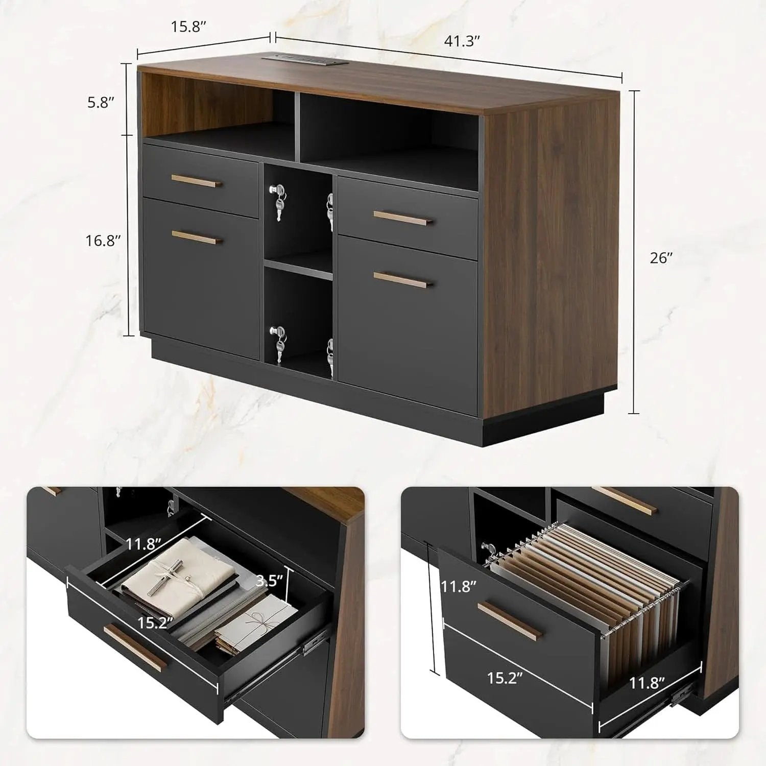 Black Walnut Professional Four Drawer File Cabinet from PriceLows™