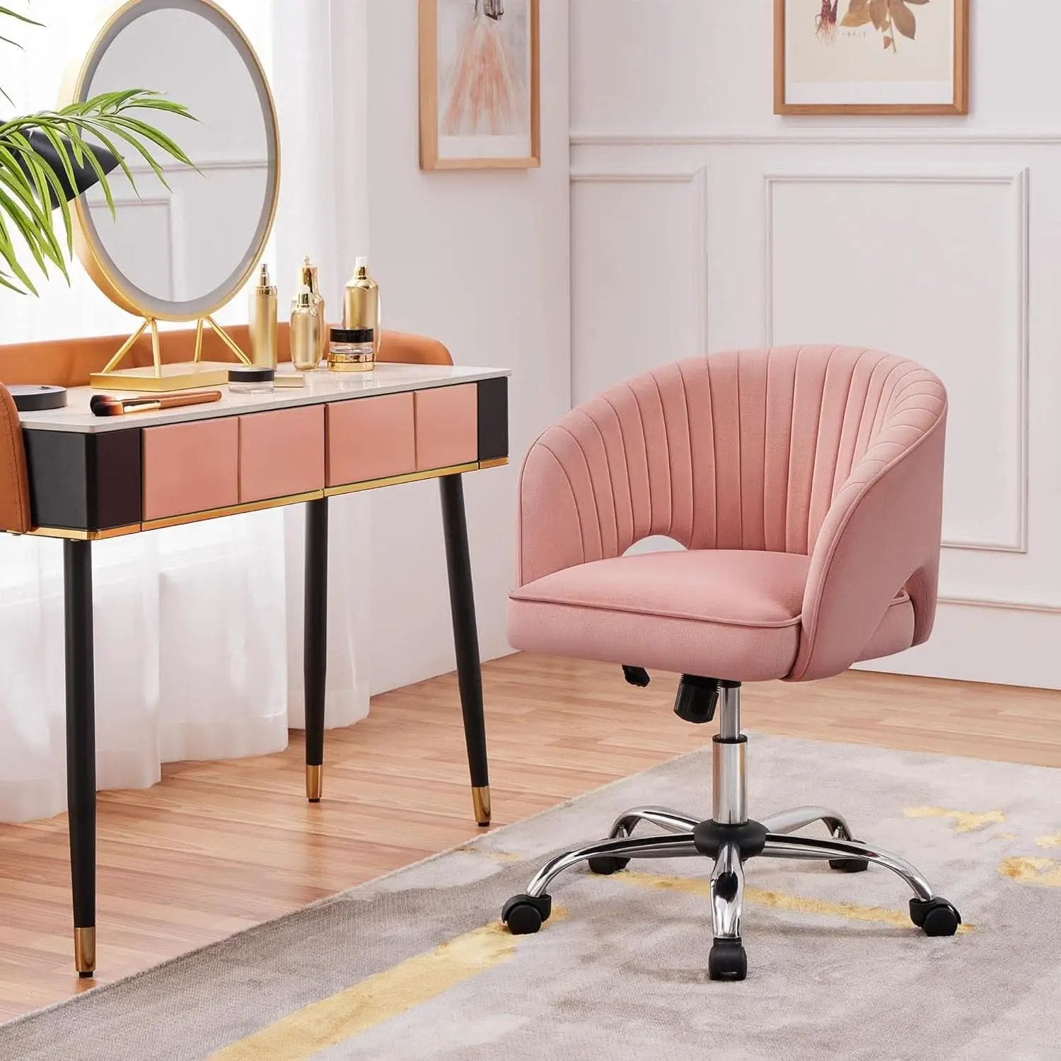 Pink Velvet Desk Chair Backrest Office Chair Modern from PriceLows™