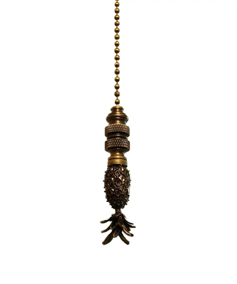 Ceiling Fan Pull | Tall Pineapple | Antiqued Brass | 12 Inch Beaded Chain