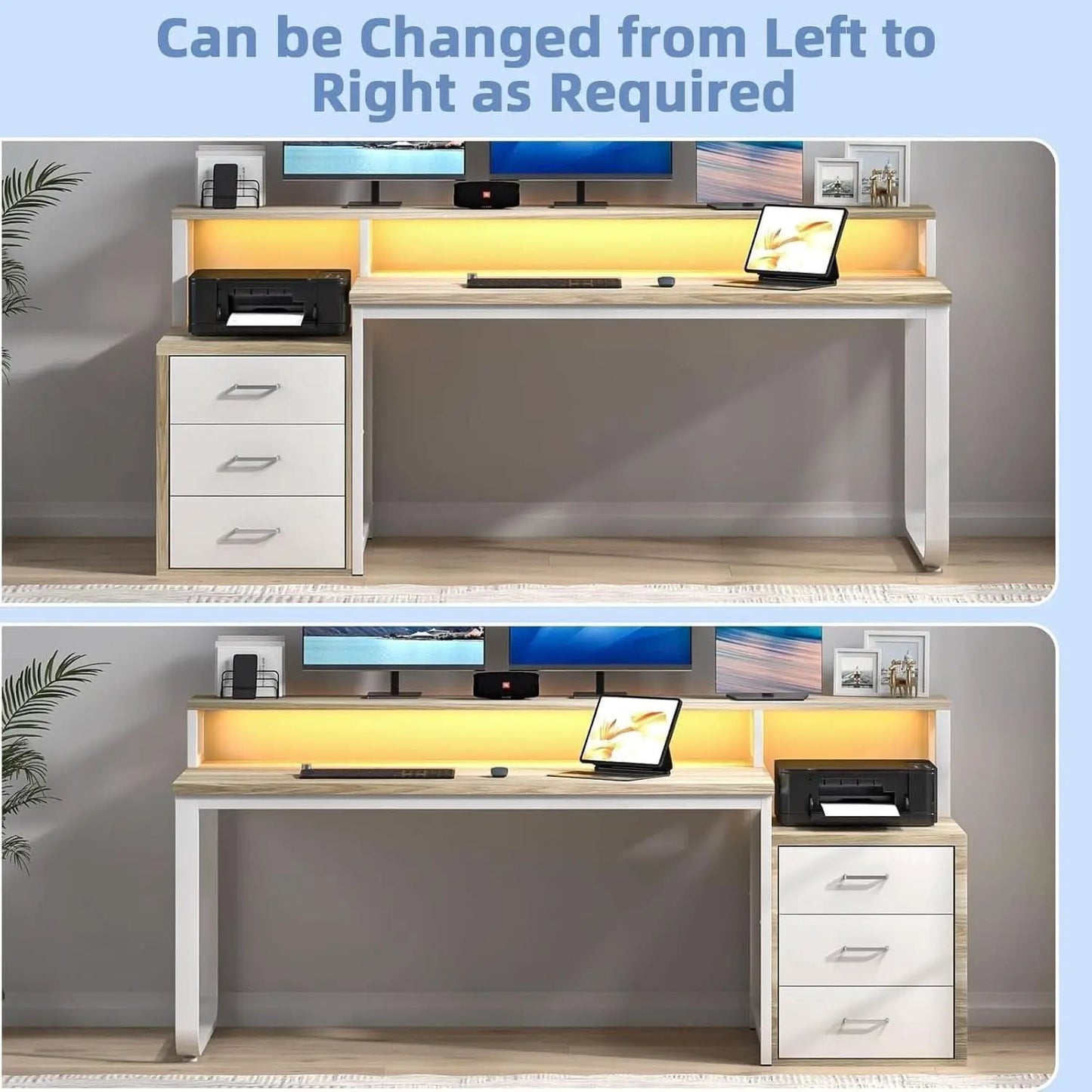 67 nch White Walnut Computer Desk With LED Lighting from PriceLows™