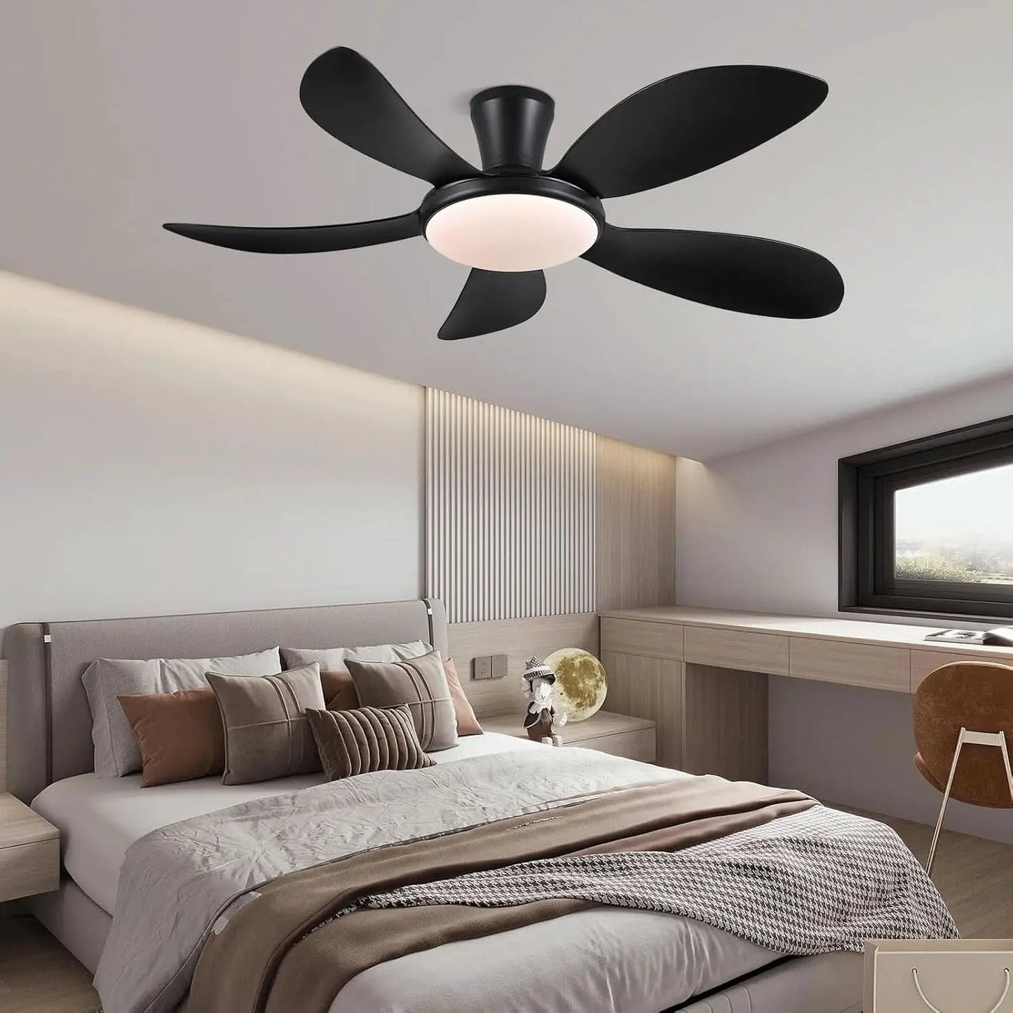 48 Inch Black Ceiling Fan With DC Motor Remote LED from PriceLows™