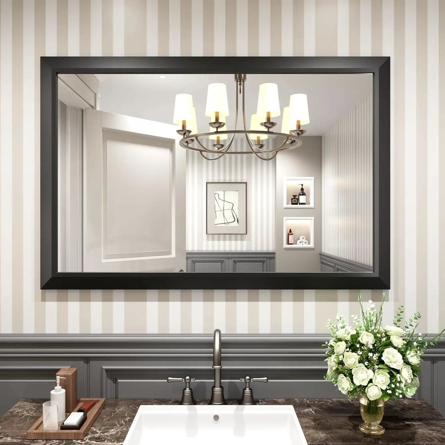 Black Bathroom Mirror 48x32 Wall Mounted Large Vanity from PriceLows™